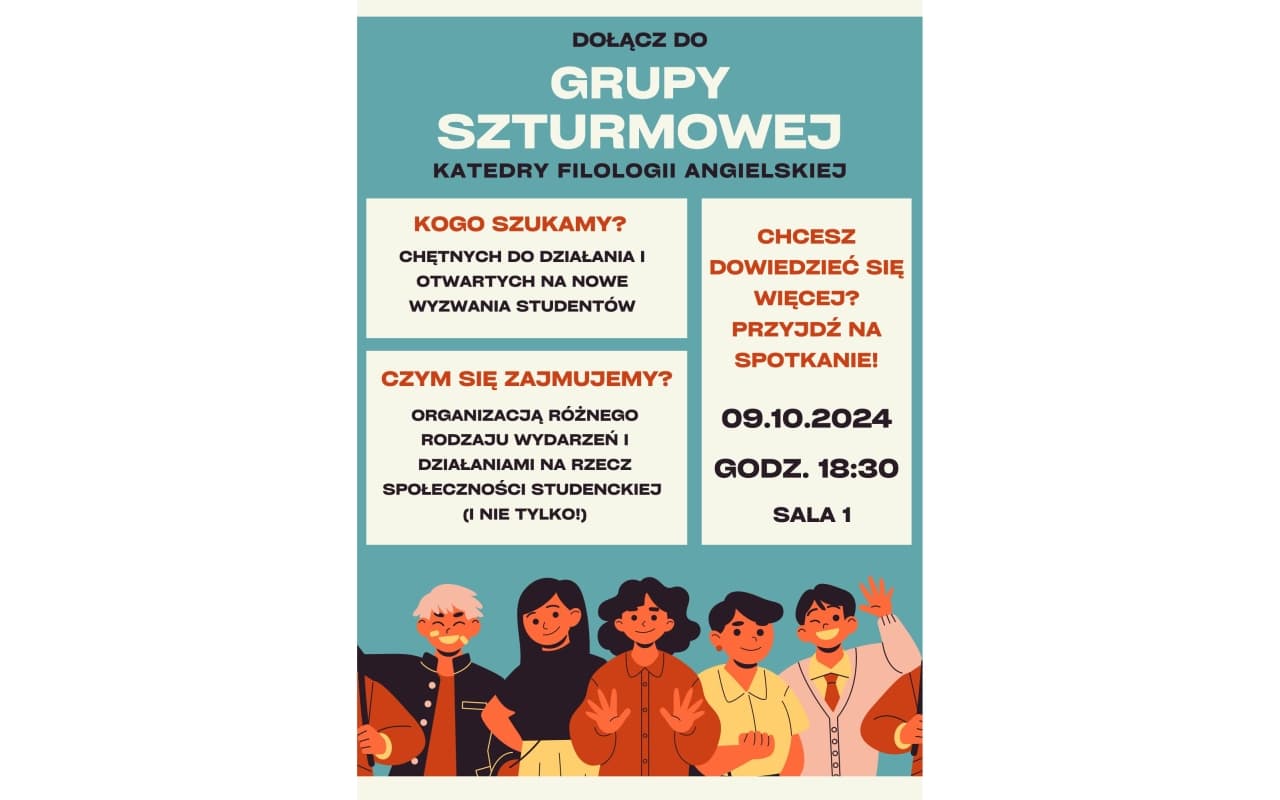 Pierwsze spotkanie Szturmówki, zespołu studenckiego, zajmującego się organizowaniem wydarzeń oraz działalnością na rzecz Katedry Filologii Angielskiej, jej studentów i nie tylko.